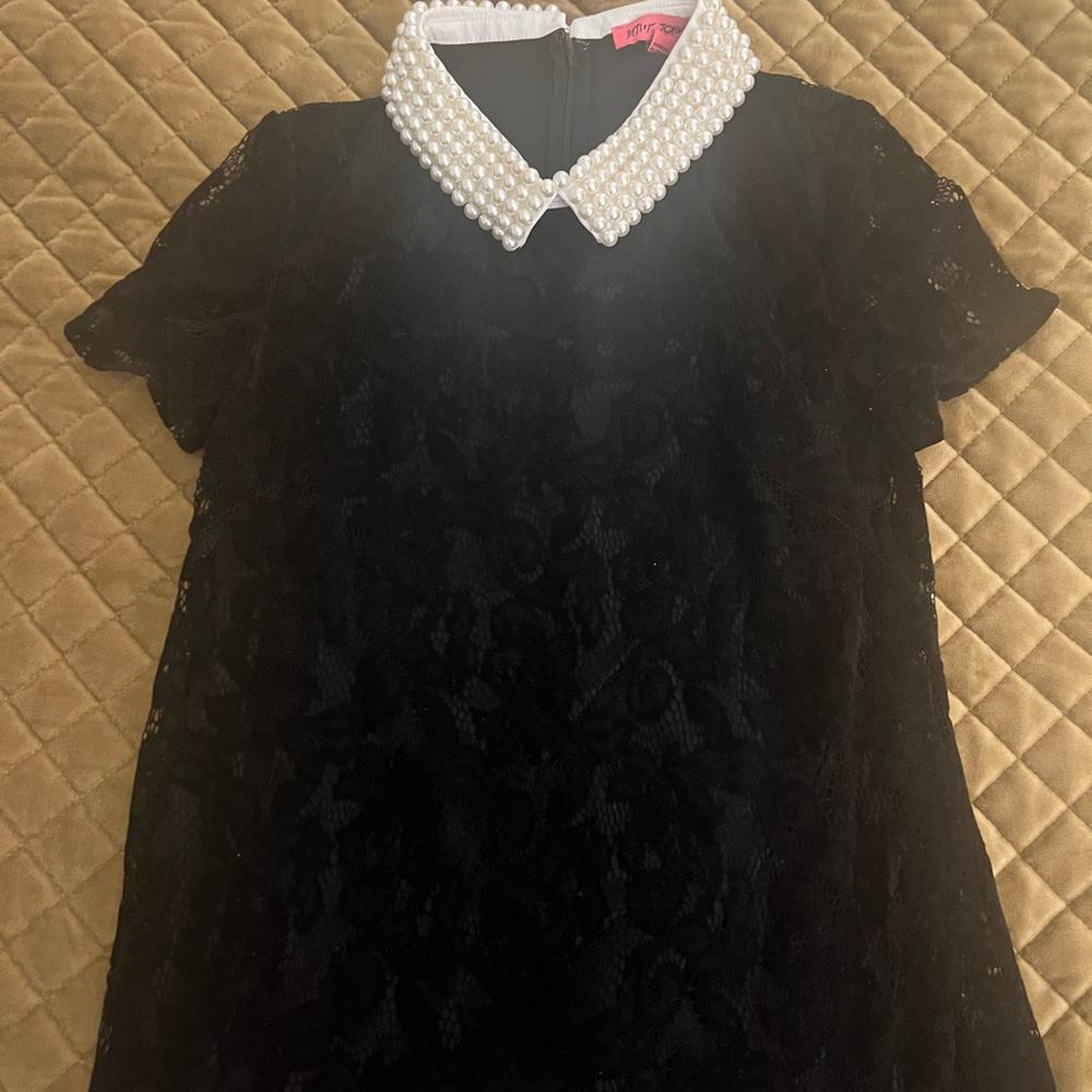 Velvet Lace Pearl Collar Mini Dress